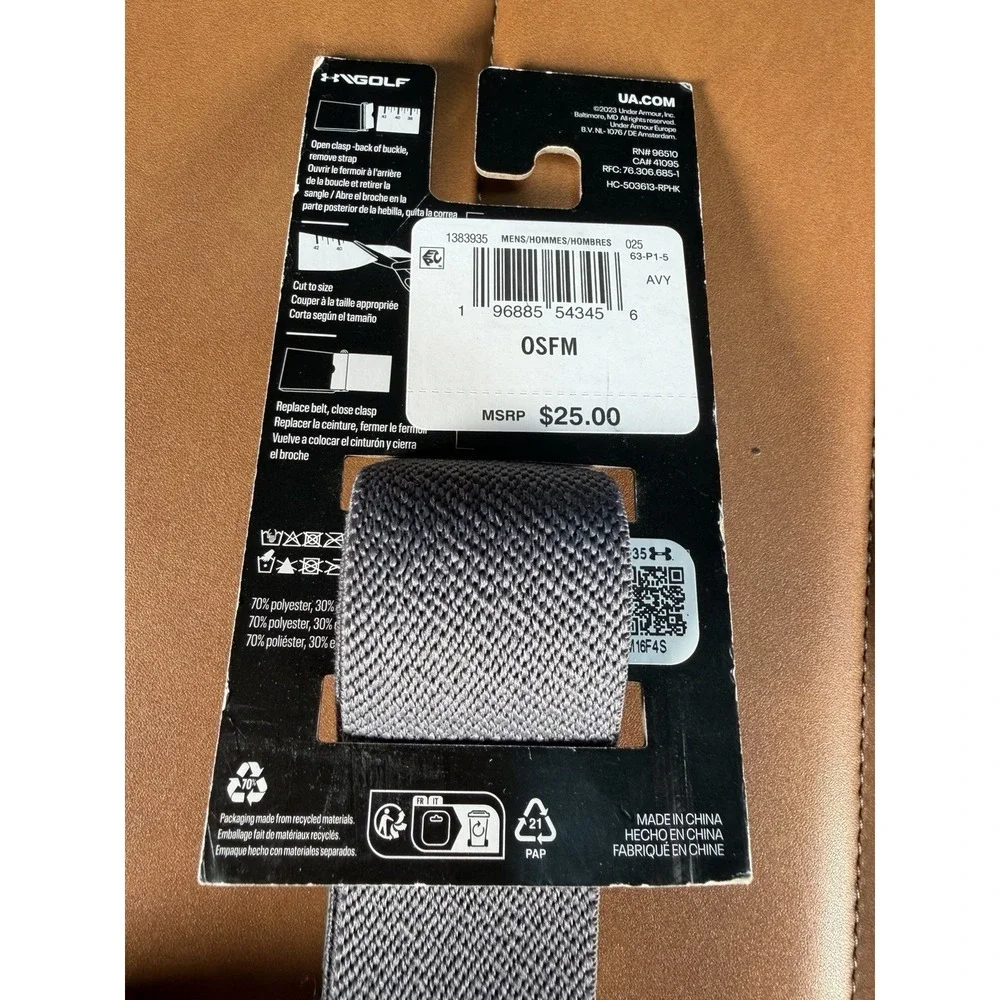 NEW Under Armour Mens UA Webbing Golf Belt Gray OSFM Adjustable Cut-to-Fit